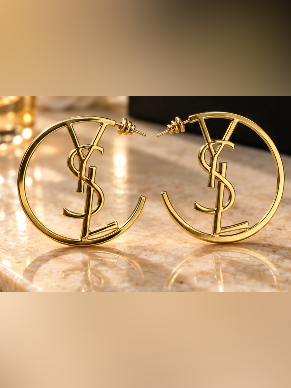 Gold Tone Oversized Logo Style Hoop Earrings Y2K Statement Jewelry